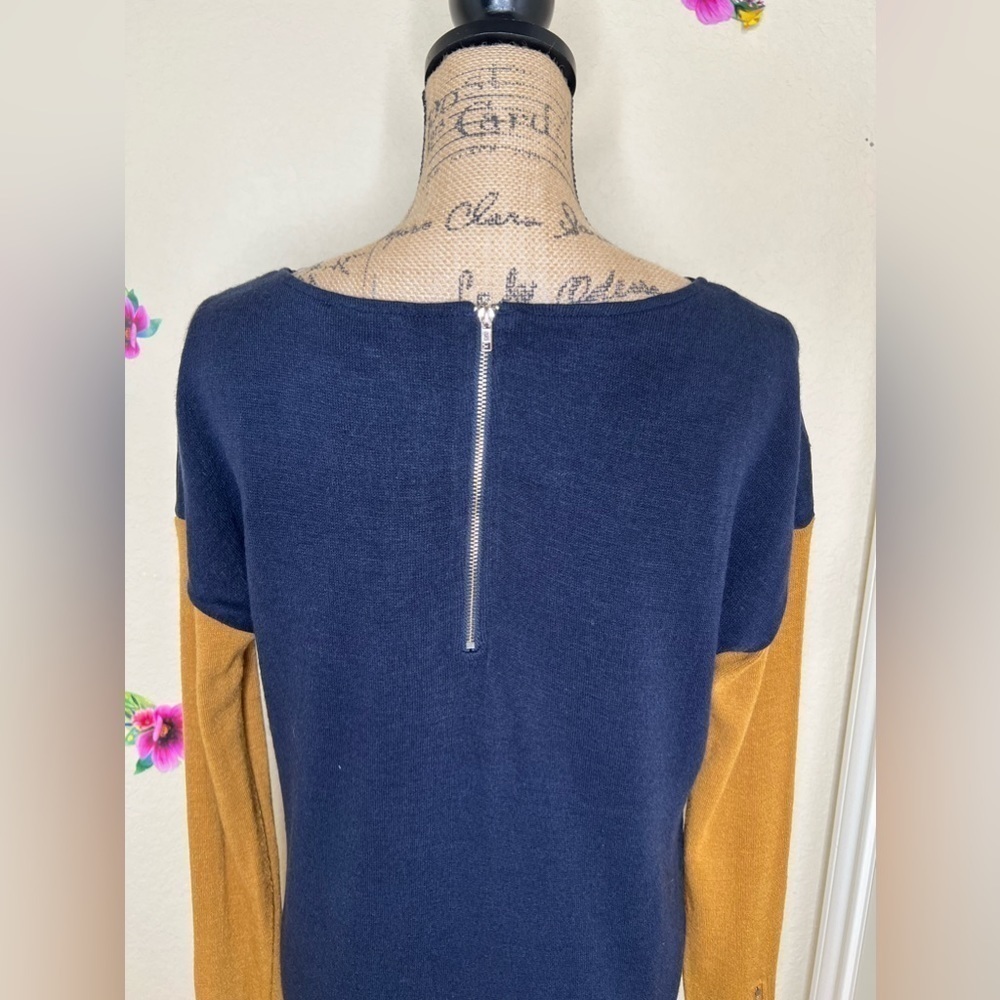 THML Embroidered Sweater Navy & Gold Long Sleeve Tunic Dress Size M - Picture 12 of 13
